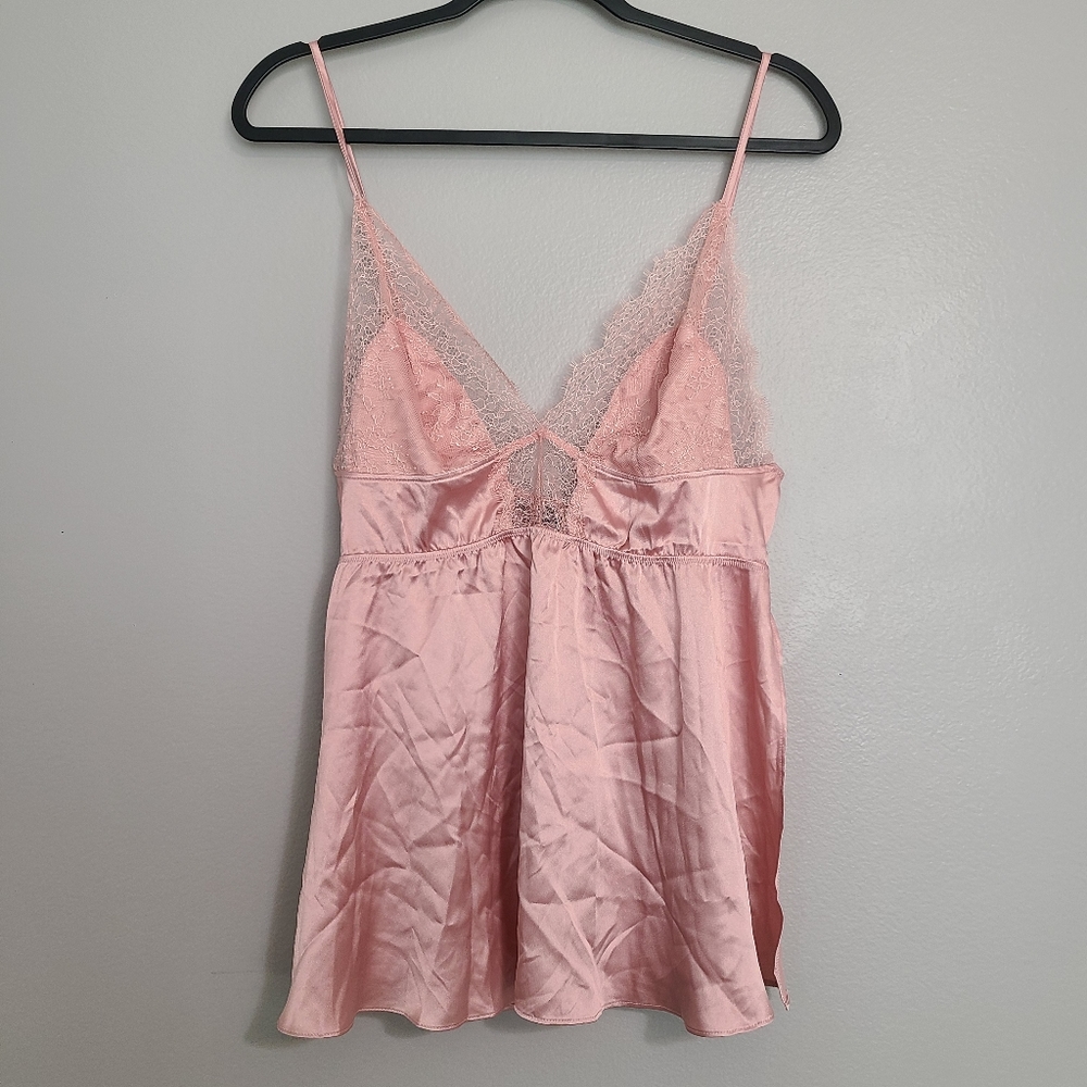 Victoria's Secret Baby Doll Light Pink Lace Satin Lingerie Matching Set Large